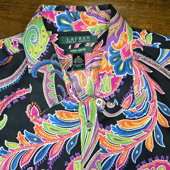 Lauren Ralph Lauren Womens Preppy Maximalist Dopamine Paisley Button-up Shirt M - Picture 6 of 10